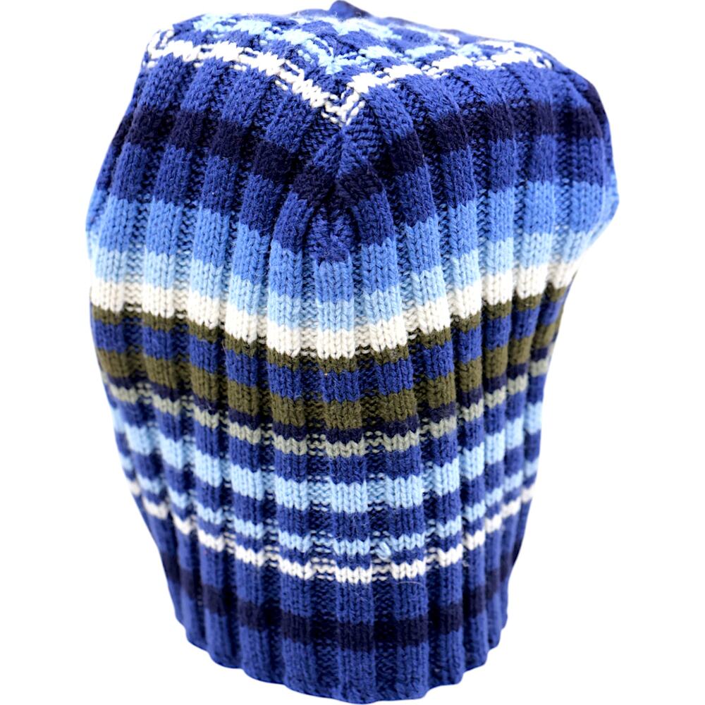 Crocheted White & Blue Winter Women's Beanie Hat